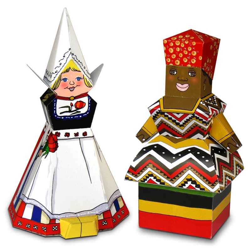 בובות נייר מורכבות- הולנדית ואפריקאית, מתוך חוברת הרכבה בובות עולם