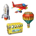 kids paper craft צעצועי נייר מורכבים בנושא כלי תחבורה, מטוס חללית אוטובוס וכדור פורח