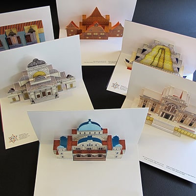 A series of 6 Pop-up cards of synagogues - a special project for 'ANU - Museum of the Jewish People'