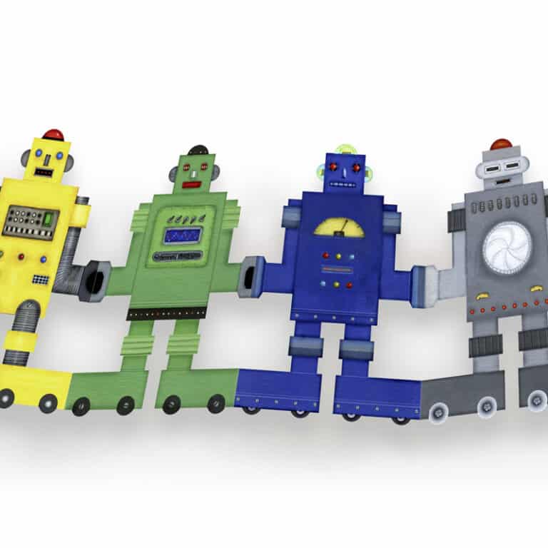 שרשרת נייר בדמויות רובוטים לקישוט